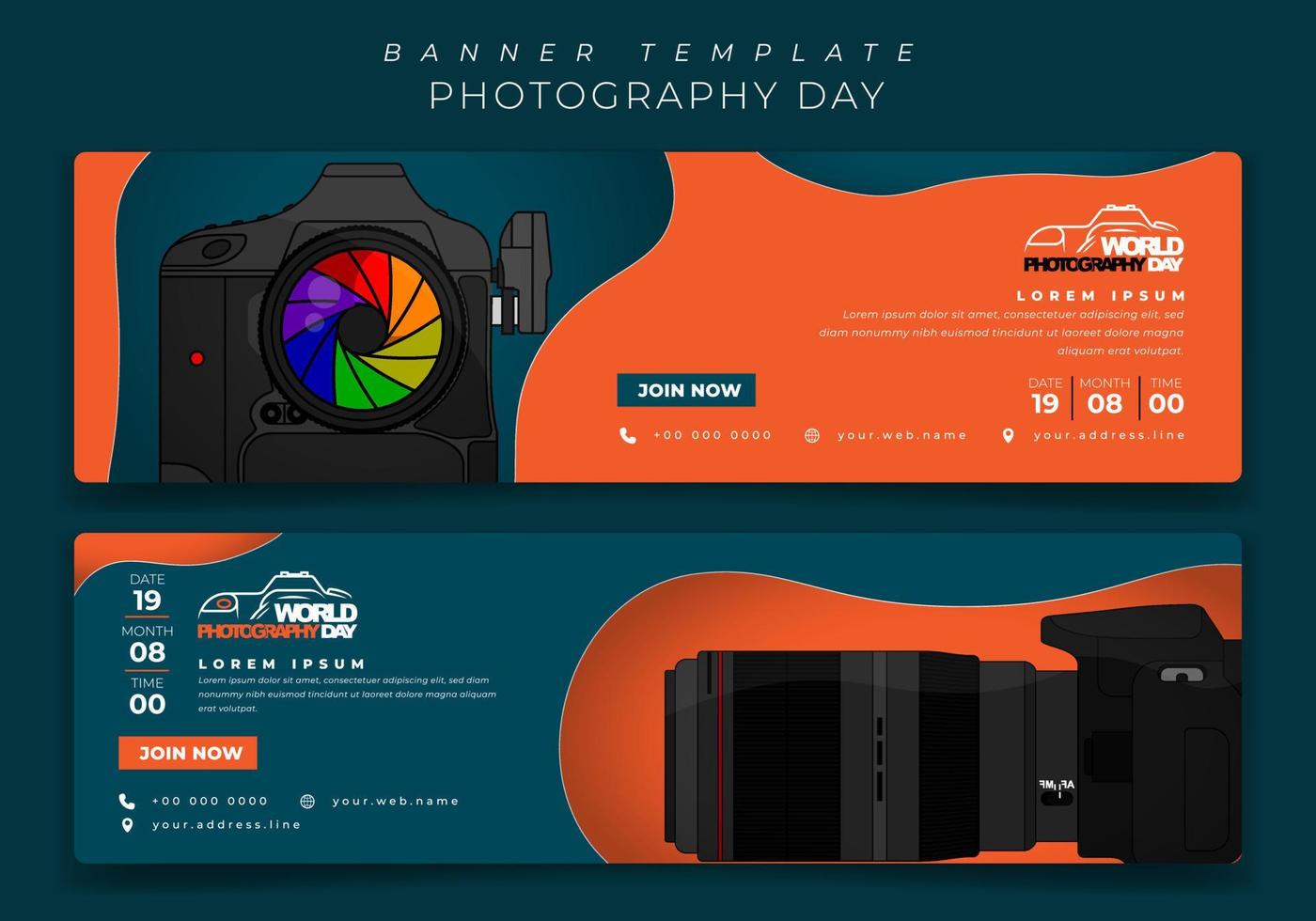 Banner template in landscape design with camera for world photography day design vector