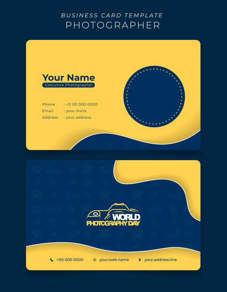 tarjeta de identificación o plantilla de tarjeta de visita con fondo azul y amarillo para el diseño de identidad de los empleados vector