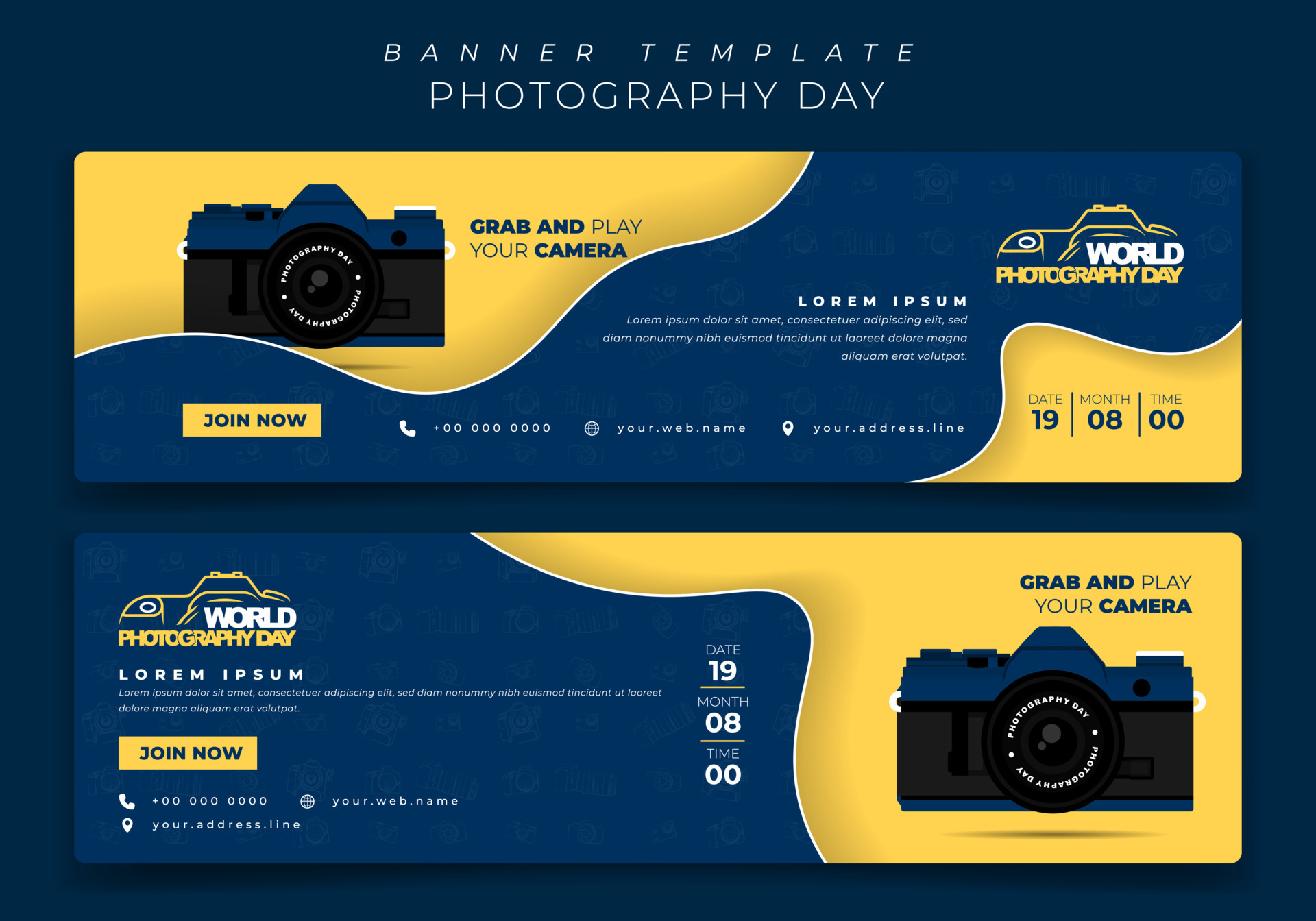 banner template in landscape with blue yellow background and camera