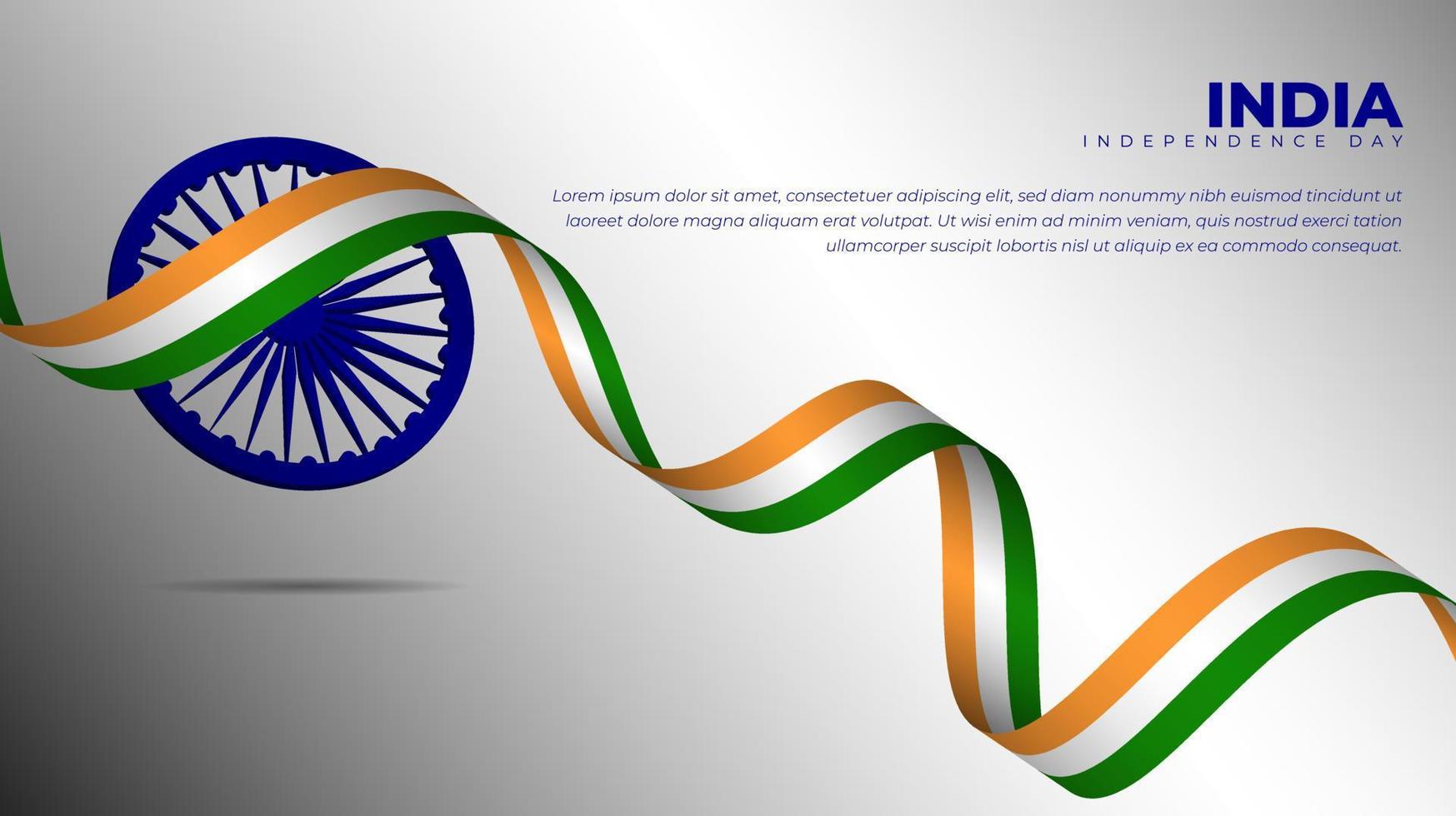 Waving india flag design and blue wheel for india independence day design vector