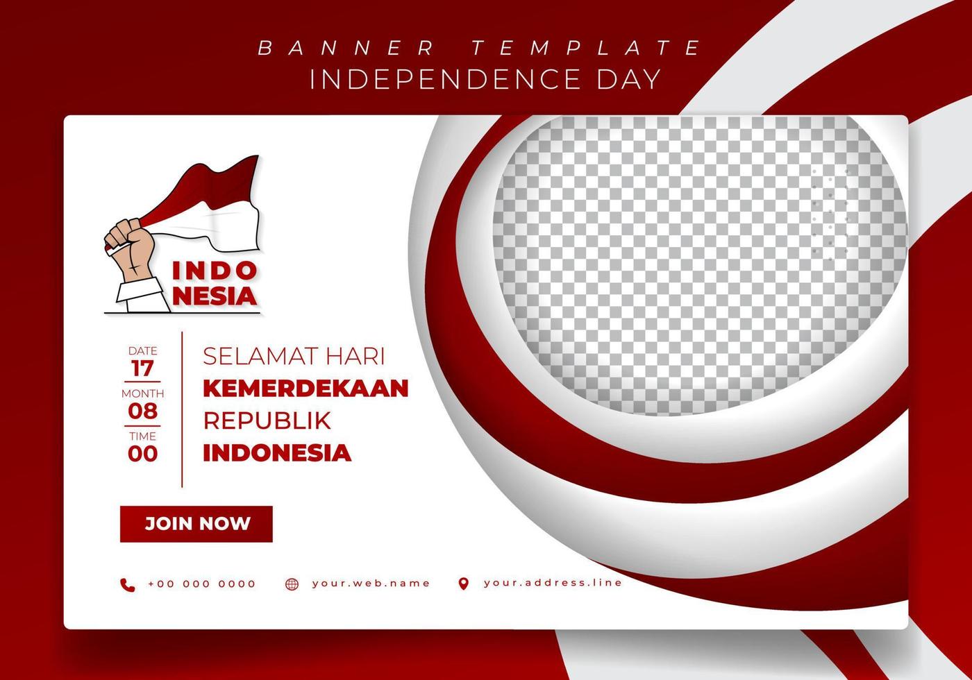 Red and white paper cut background for independence day campaign in banner template design and indonesian text mean is happy indonesia independence day vector