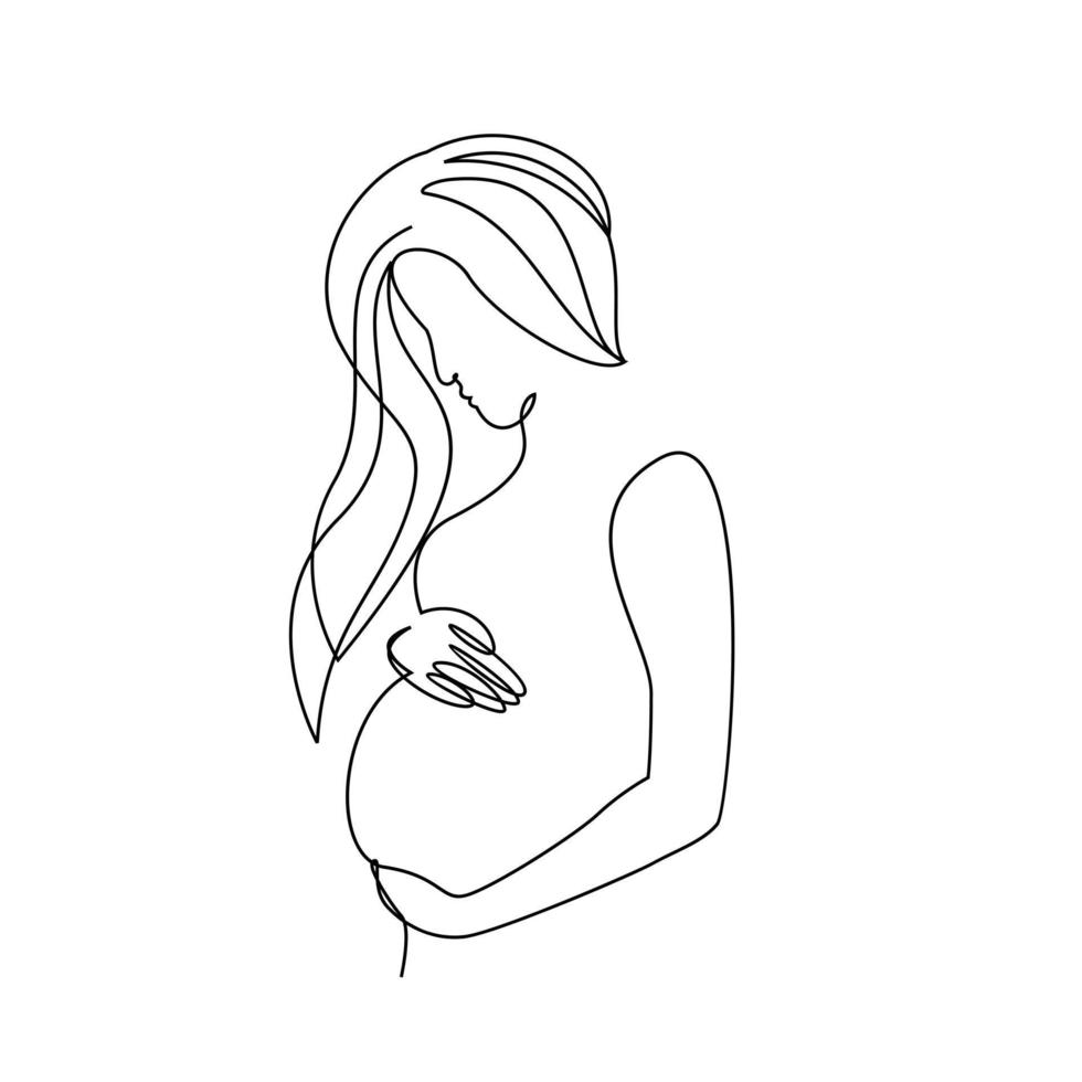 One line drawing of happy pregnant woman vector