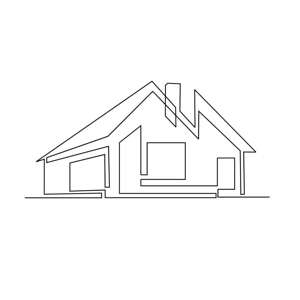 Continuous one line drawing Modern house logo vector