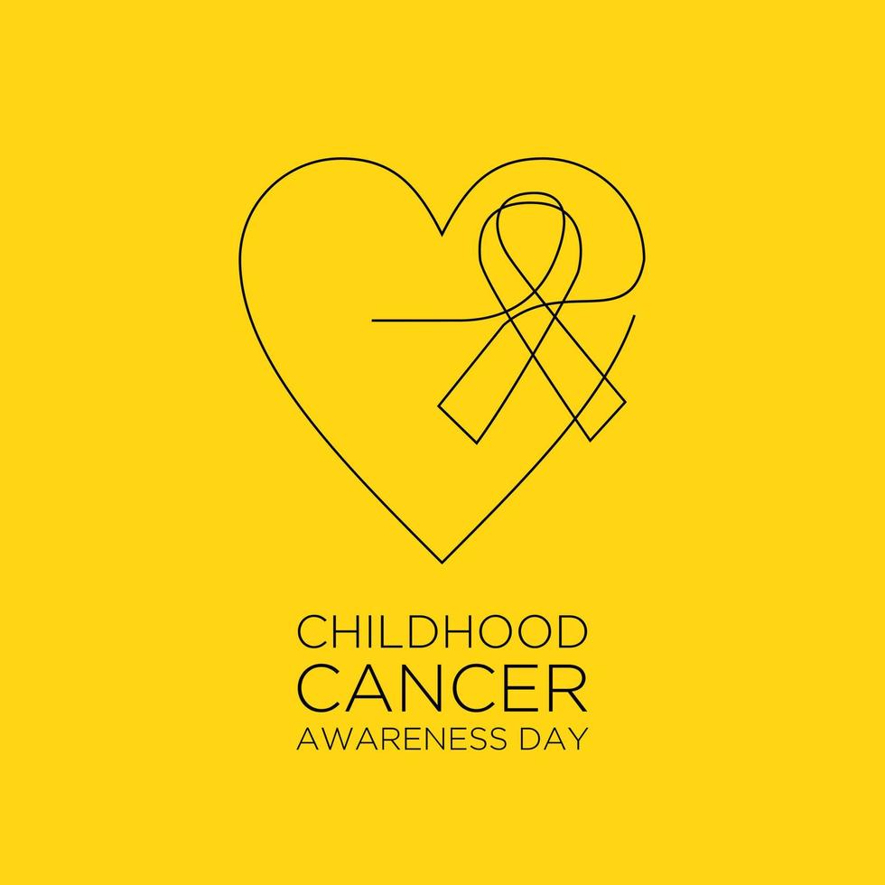 International Childhood Cancer day yellow ribbon banner with continuous line vector