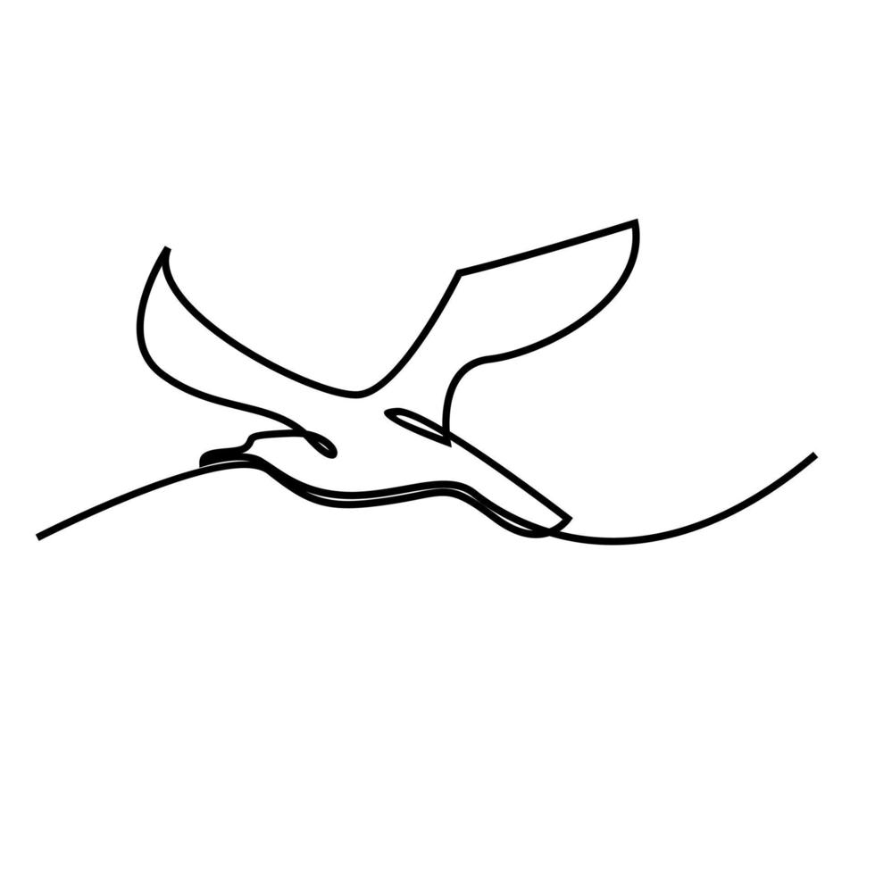 One continuous line gull or seagull flies design vector