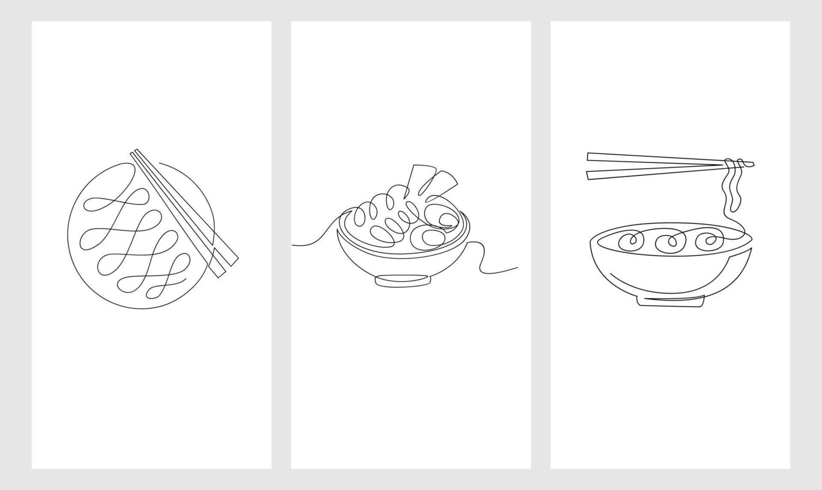 set One continuous line noodle vector design