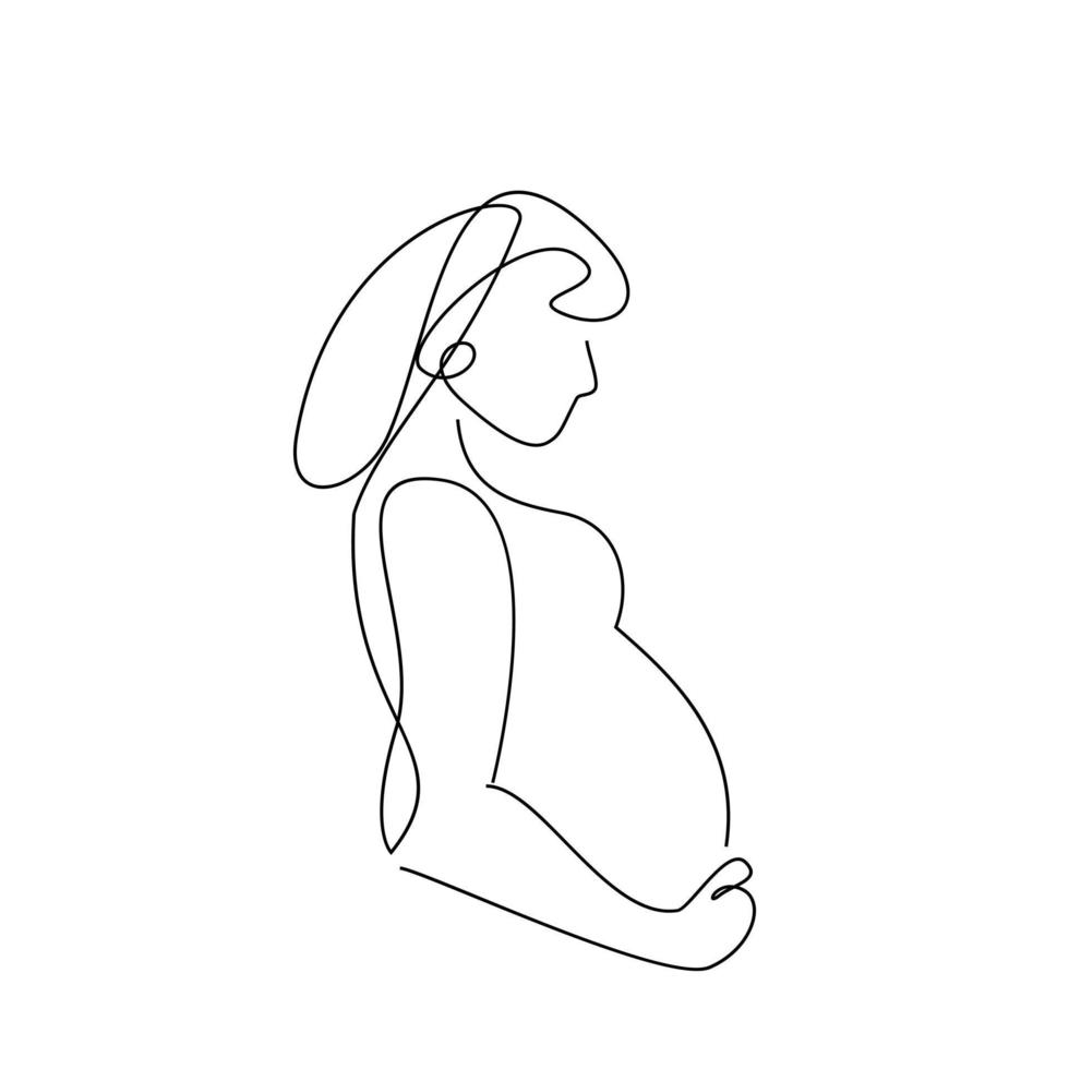 One line drawing of happy pregnant woman vector