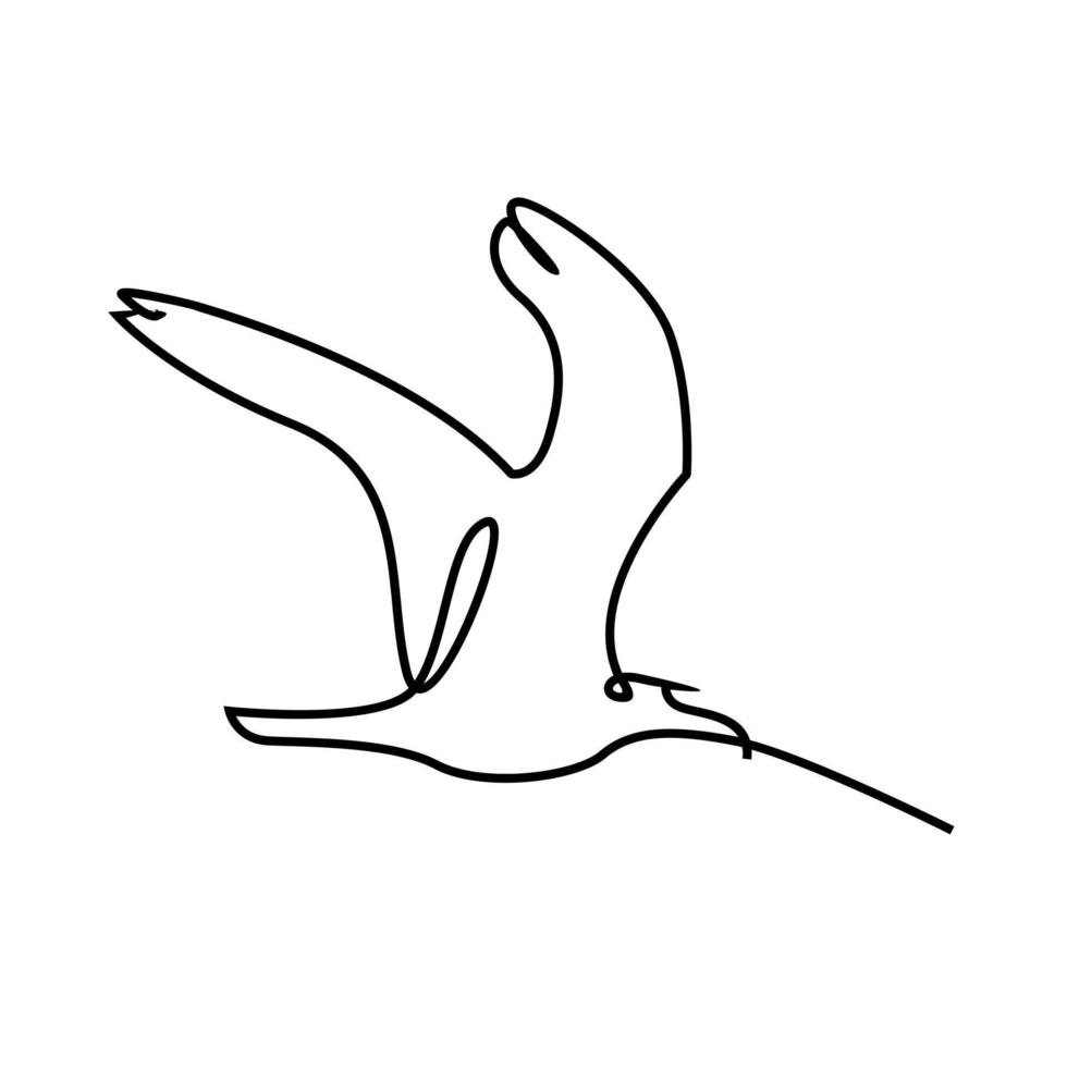 One continuous line gull or seagull flies design vector