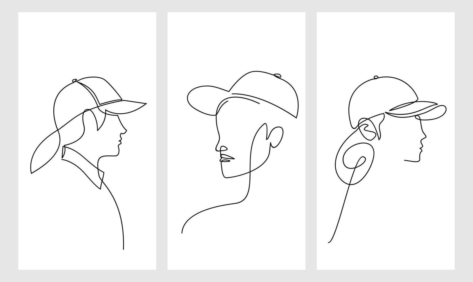 set woman hat cap one line drawing vector design
