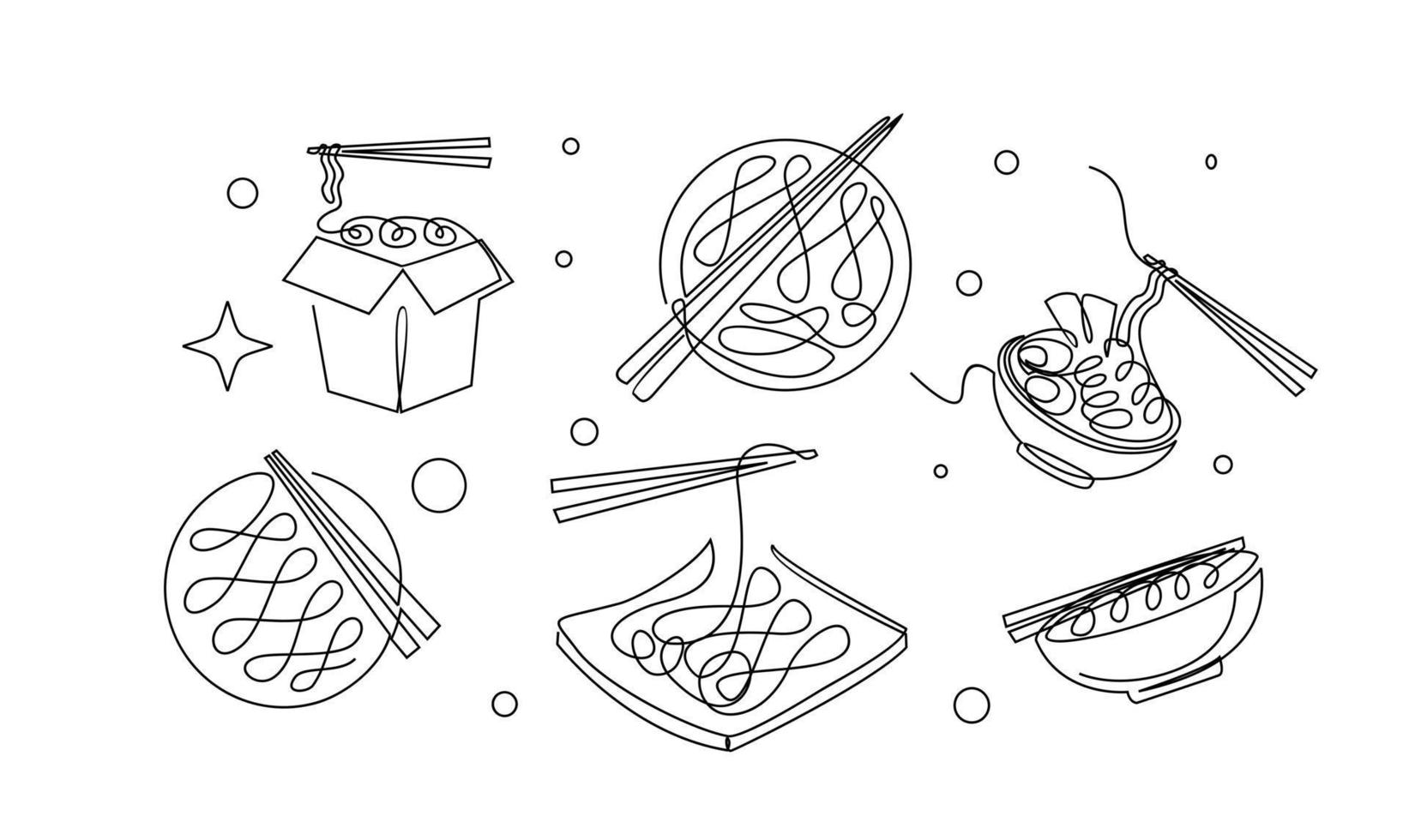 set One continuous line noodle vector design