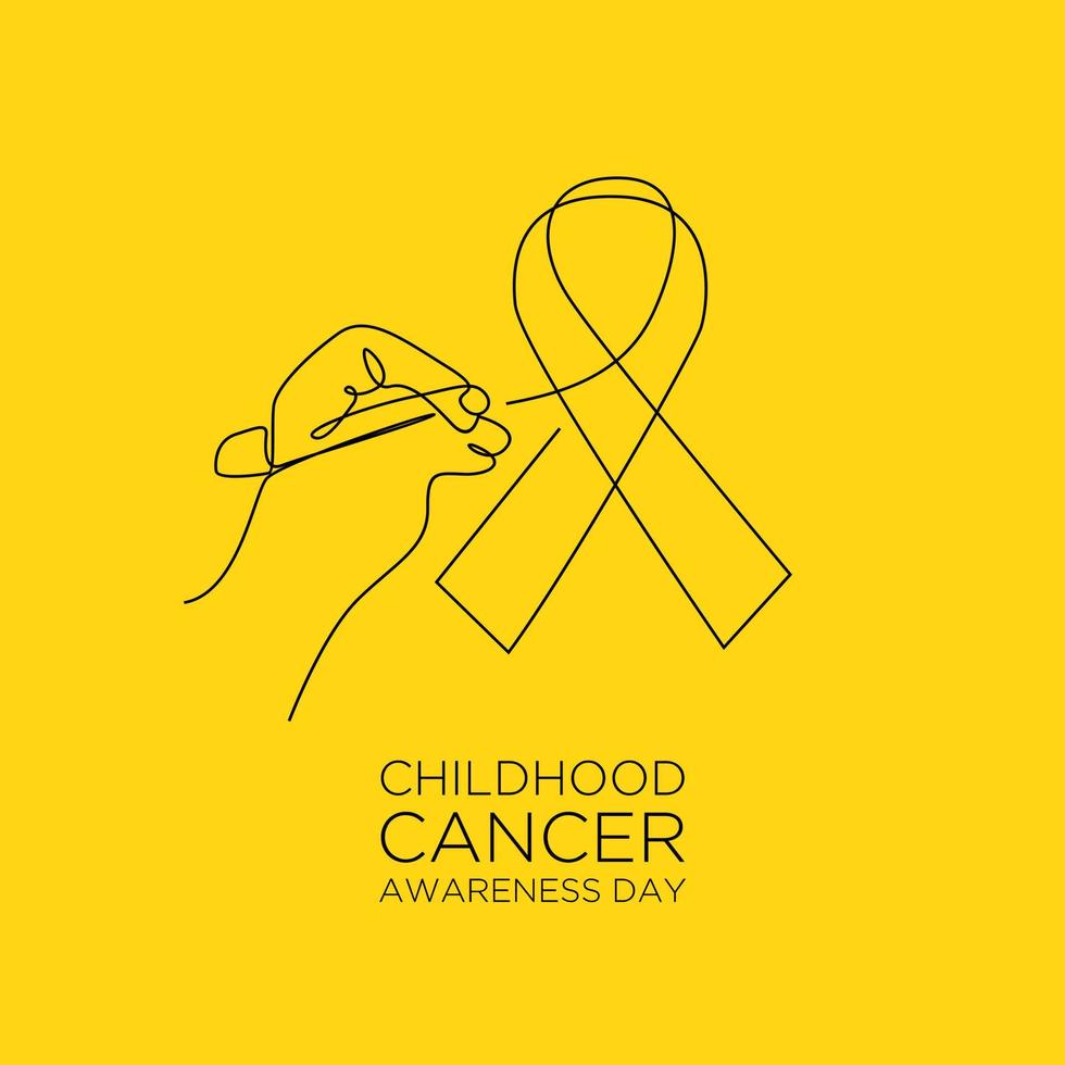 International Childhood Cancer day yellow ribbon banner with continuous line vector
