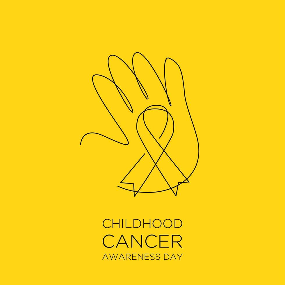 International Childhood Cancer day yellow ribbon banner with continuous line vector