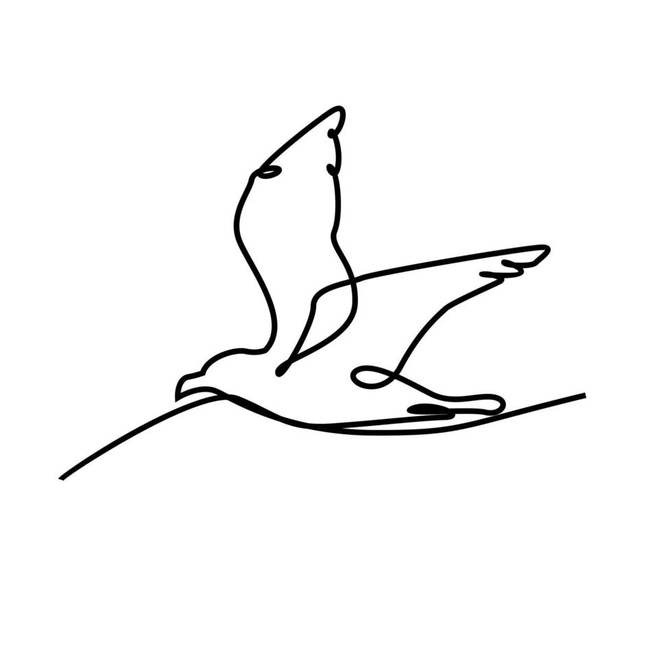 One continuous line gull or seagull flies design vector