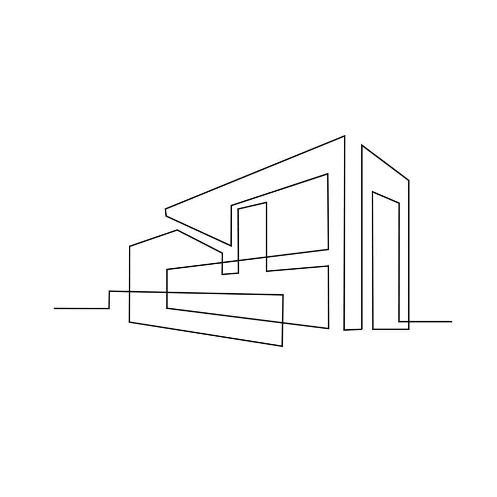 Continuous one line drawing Modern house logo vector