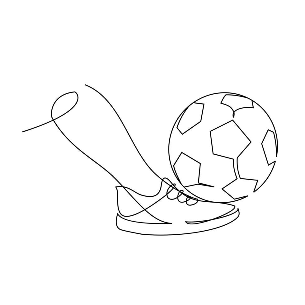 ilustración de línea continua jugador de fútbol patea la pelota vector