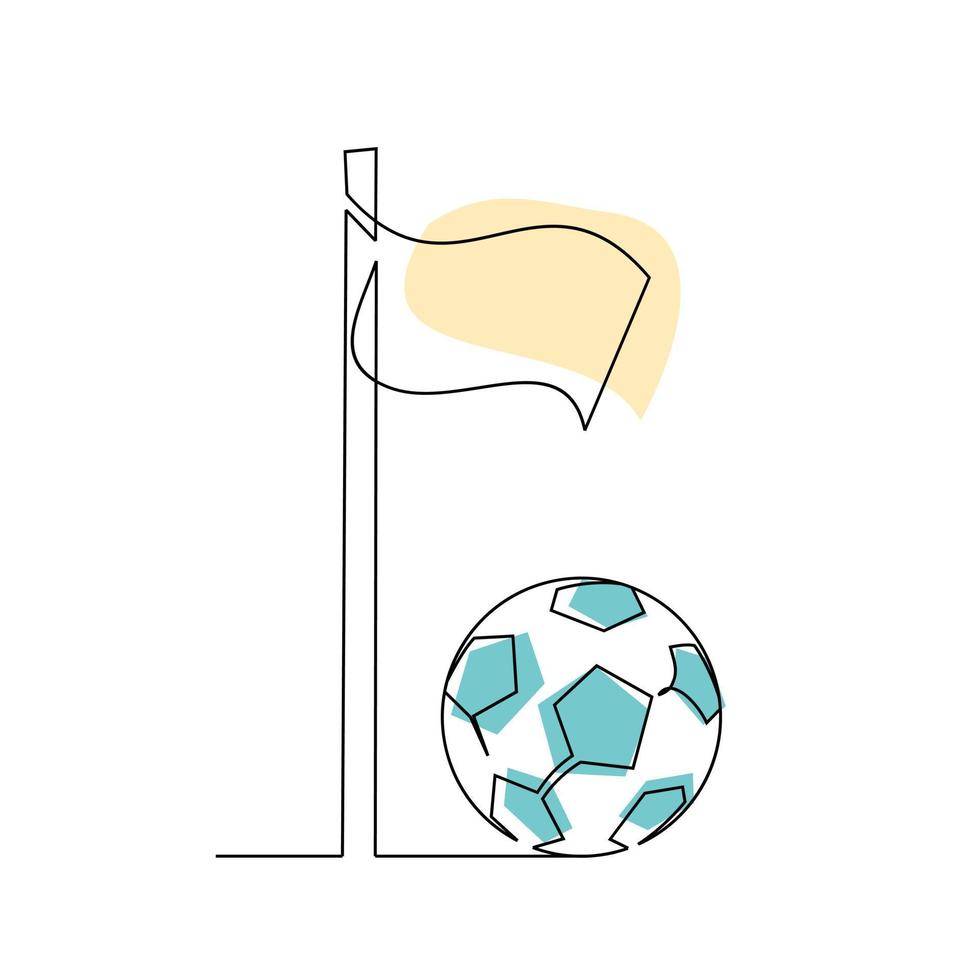 Continuous line Illustration football ball and flag vector