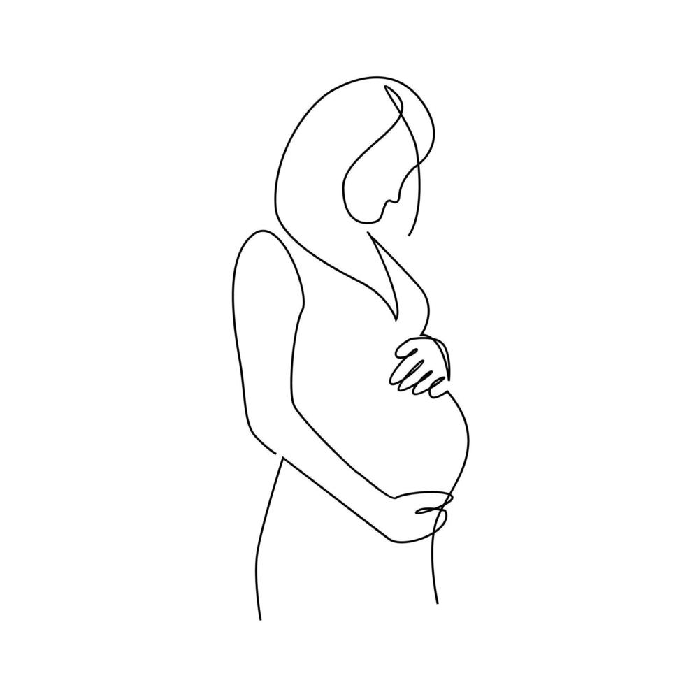 One line drawing of happy pregnant woman vector