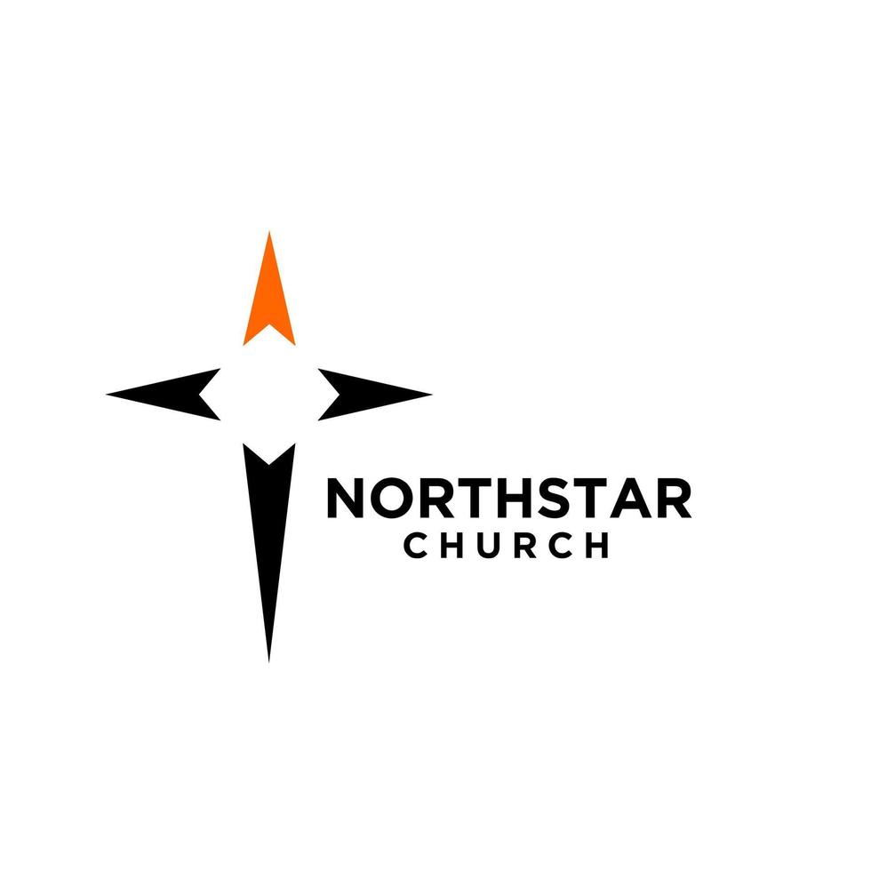 north star with cross church logo icon vector