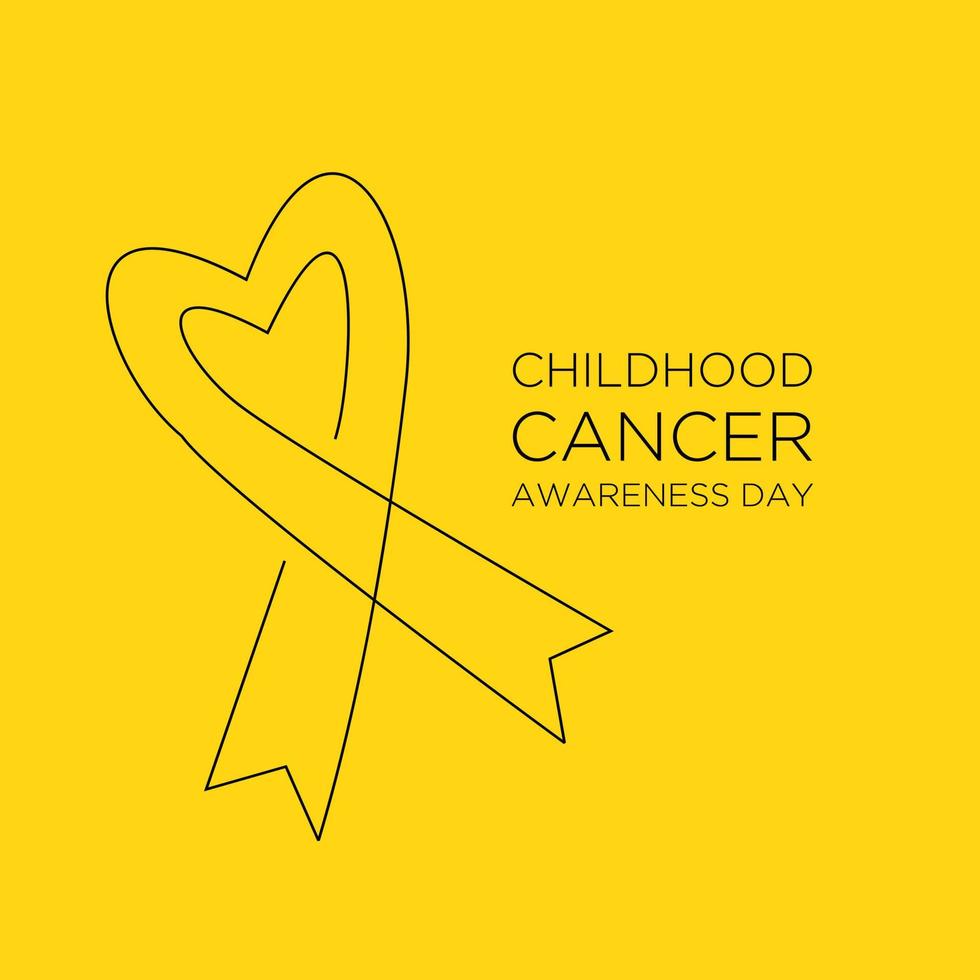 International Childhood Cancer day yellow ribbon banner with continuous line vector