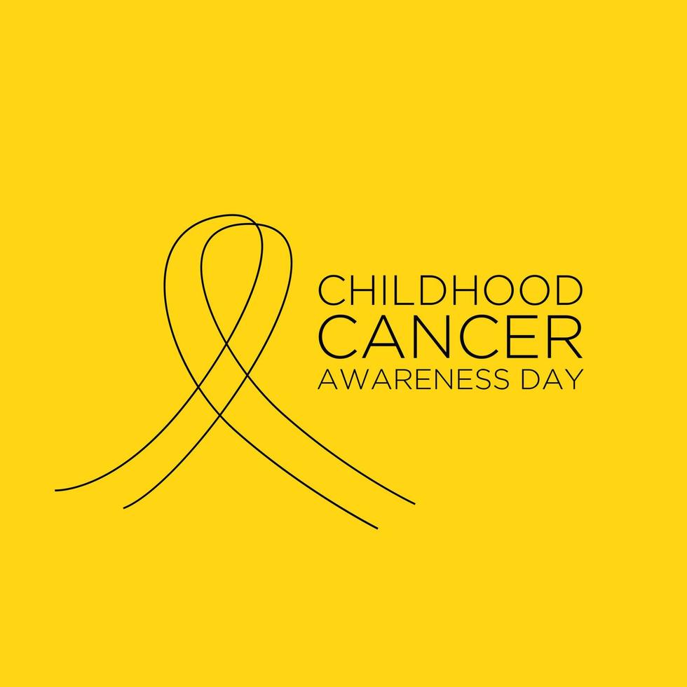 International Childhood Cancer day yellow ribbon banner with continuous line vector