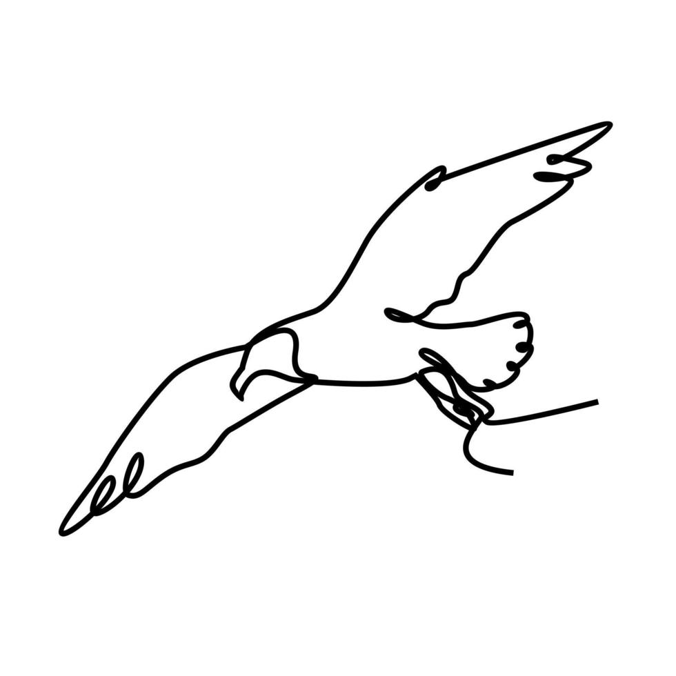 One continuous line gull or seagull flies design vector
