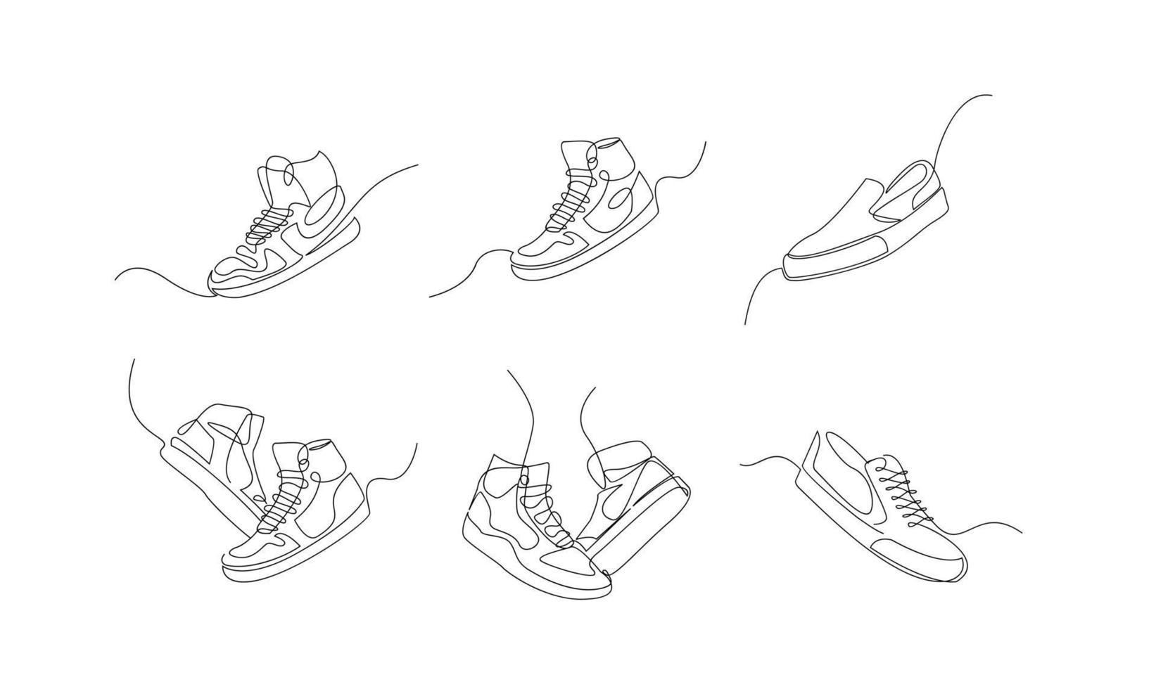 set vector continuous line drawing sneakers