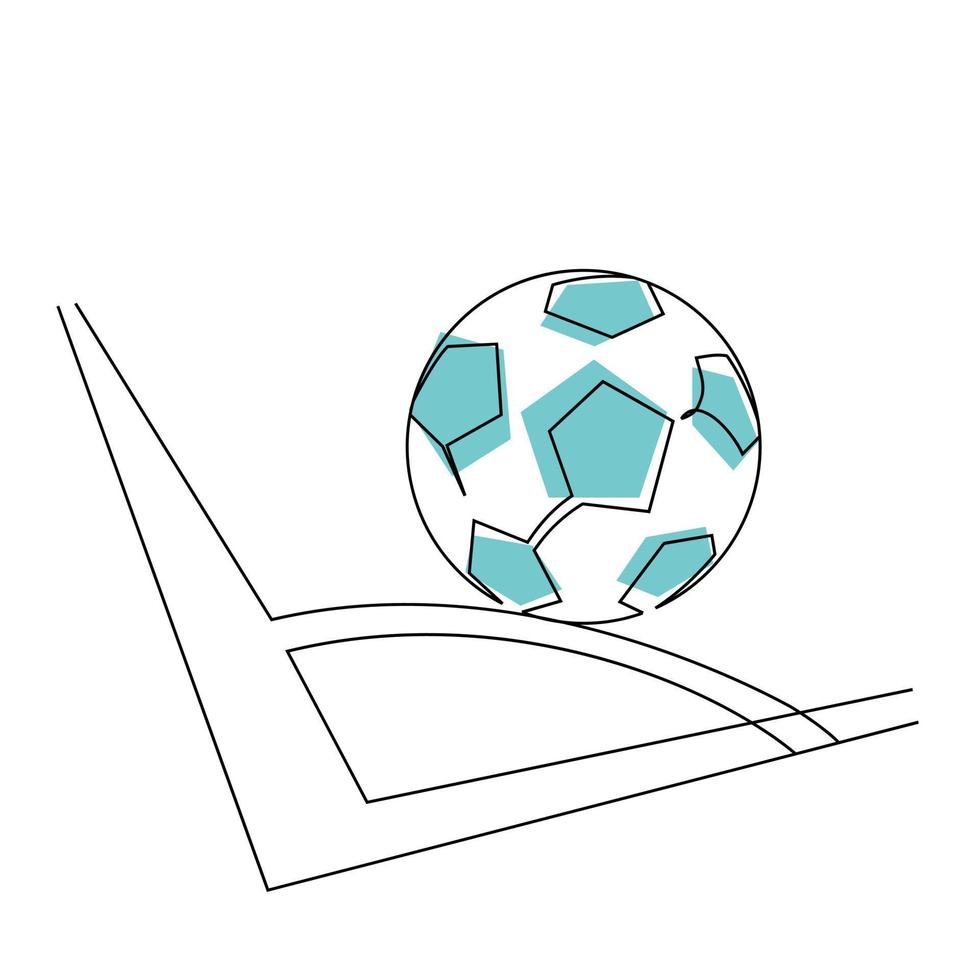 Continuous line colorful football corner ball vector