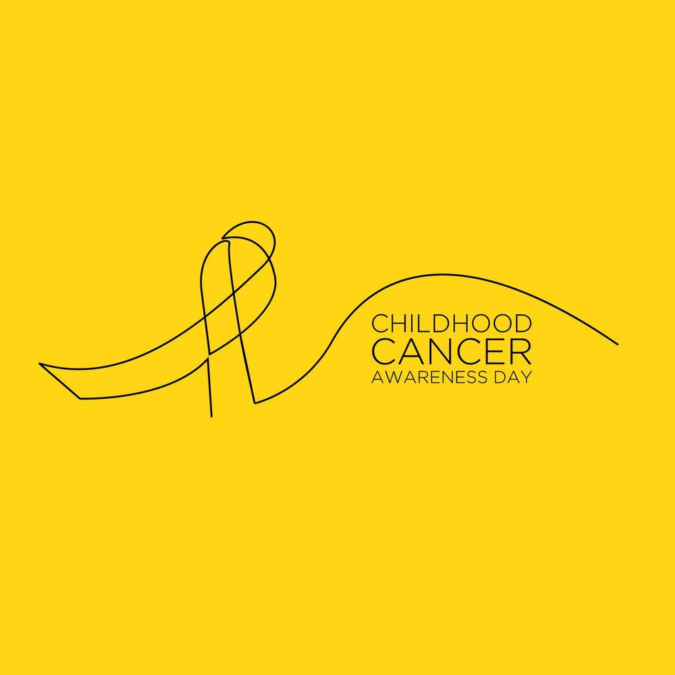 International Childhood Cancer day yellow ribbon banner with continuous line vector