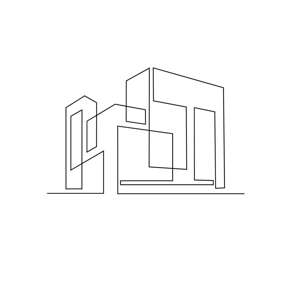 Continuous one line drawing Modern house logo vector