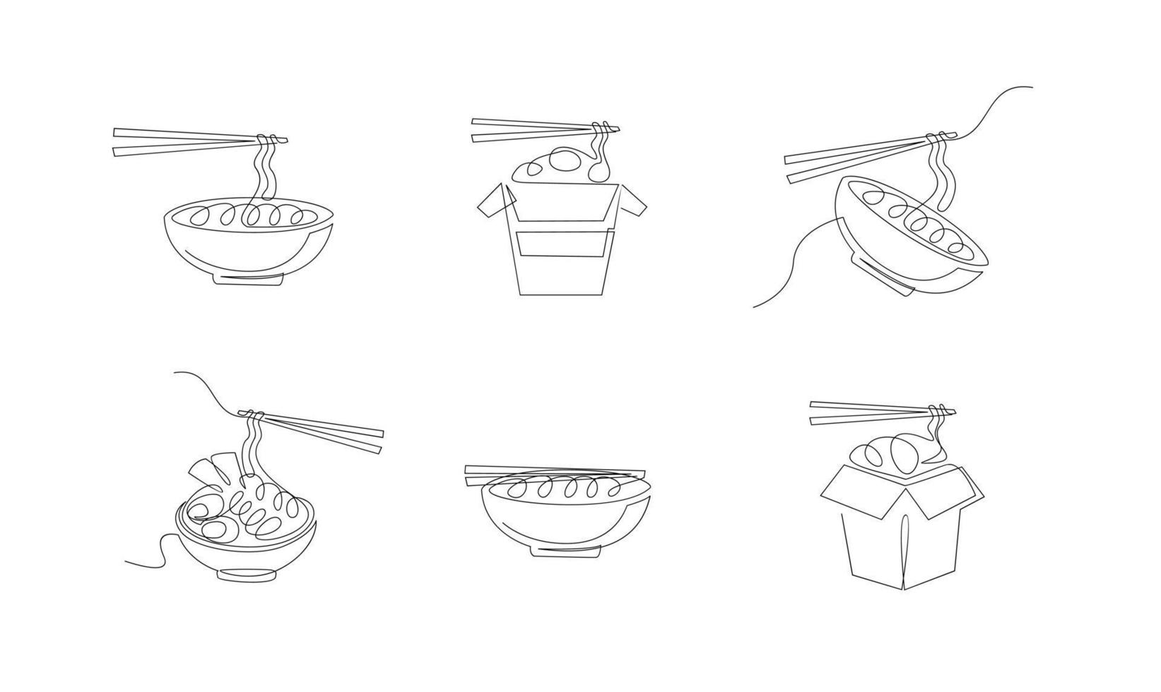 set One continuous line noodle vector design
