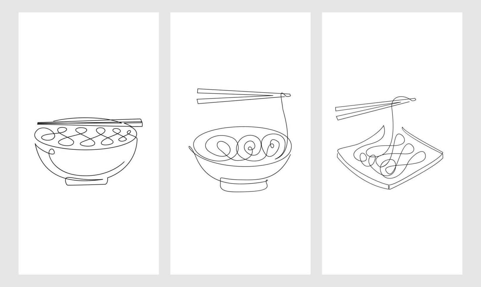 set One continuous line noodle vector design