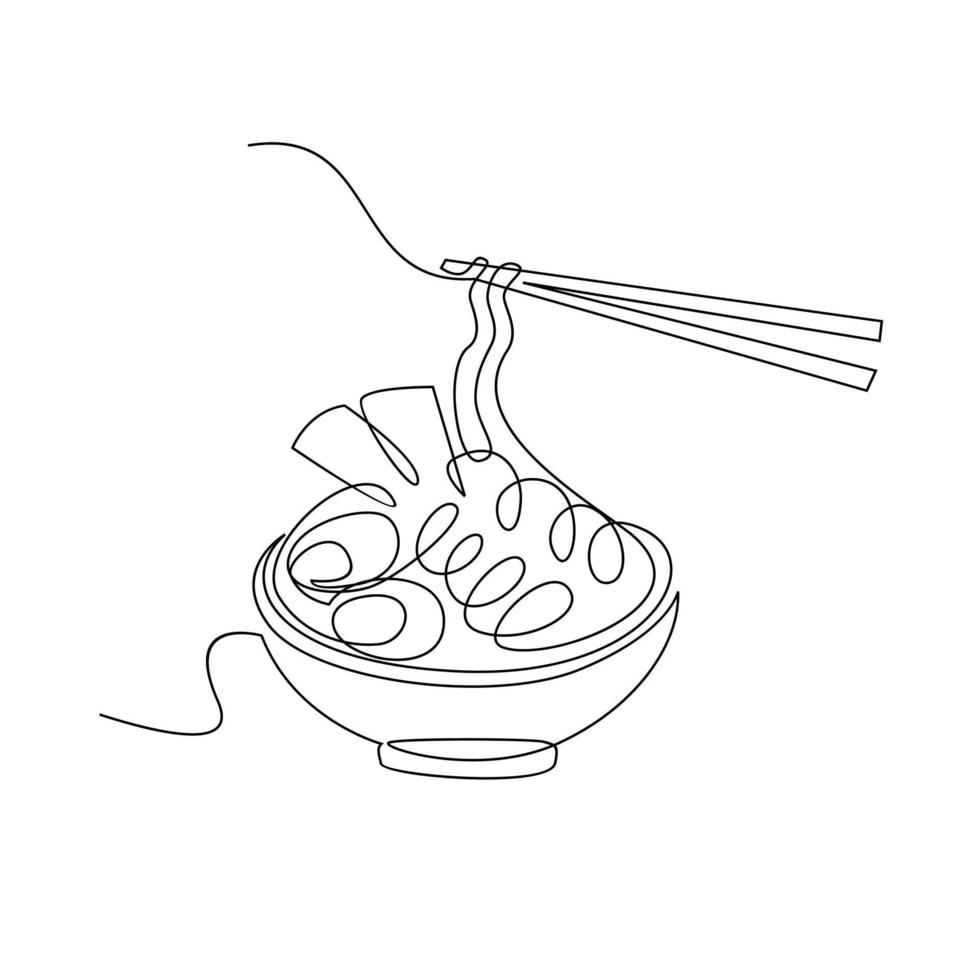 One continuous line noodle vector design