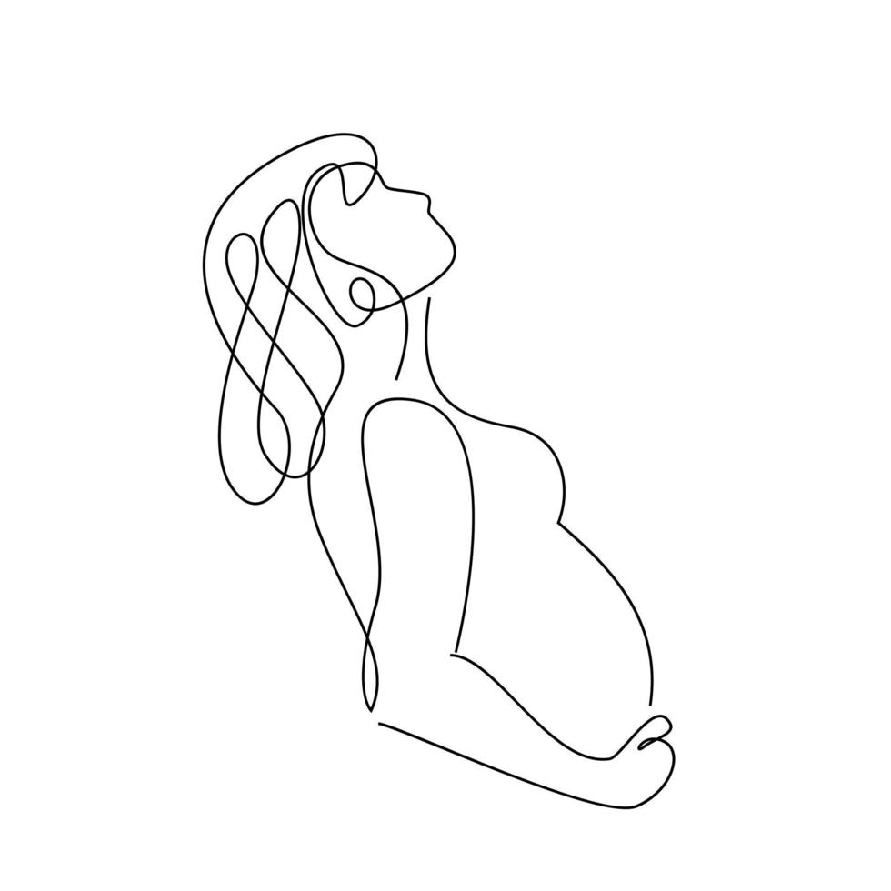 One line drawing of happy pregnant woman vector