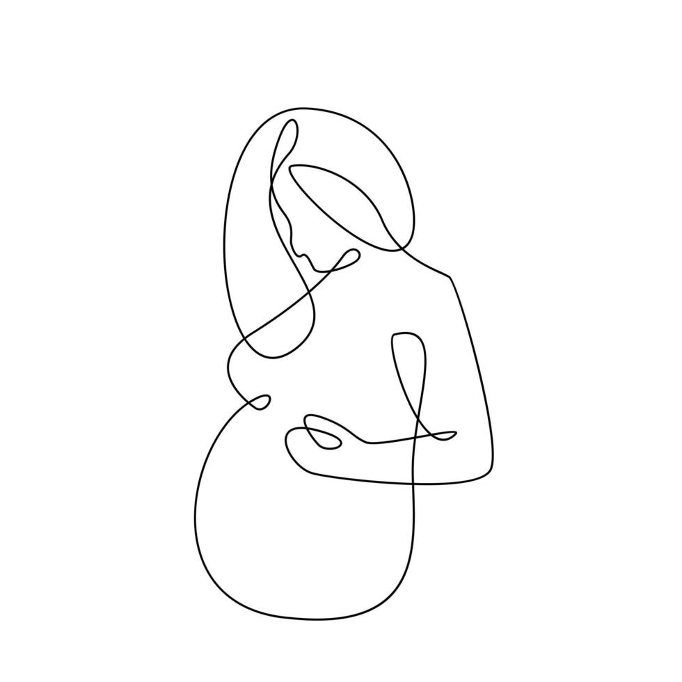 dibujo de una línea de mujer embarazada feliz vector