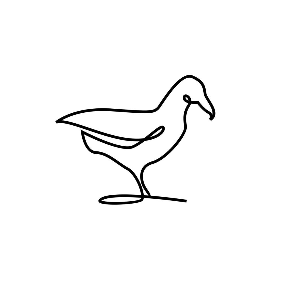 One continuous line gull or seagull flies design vector