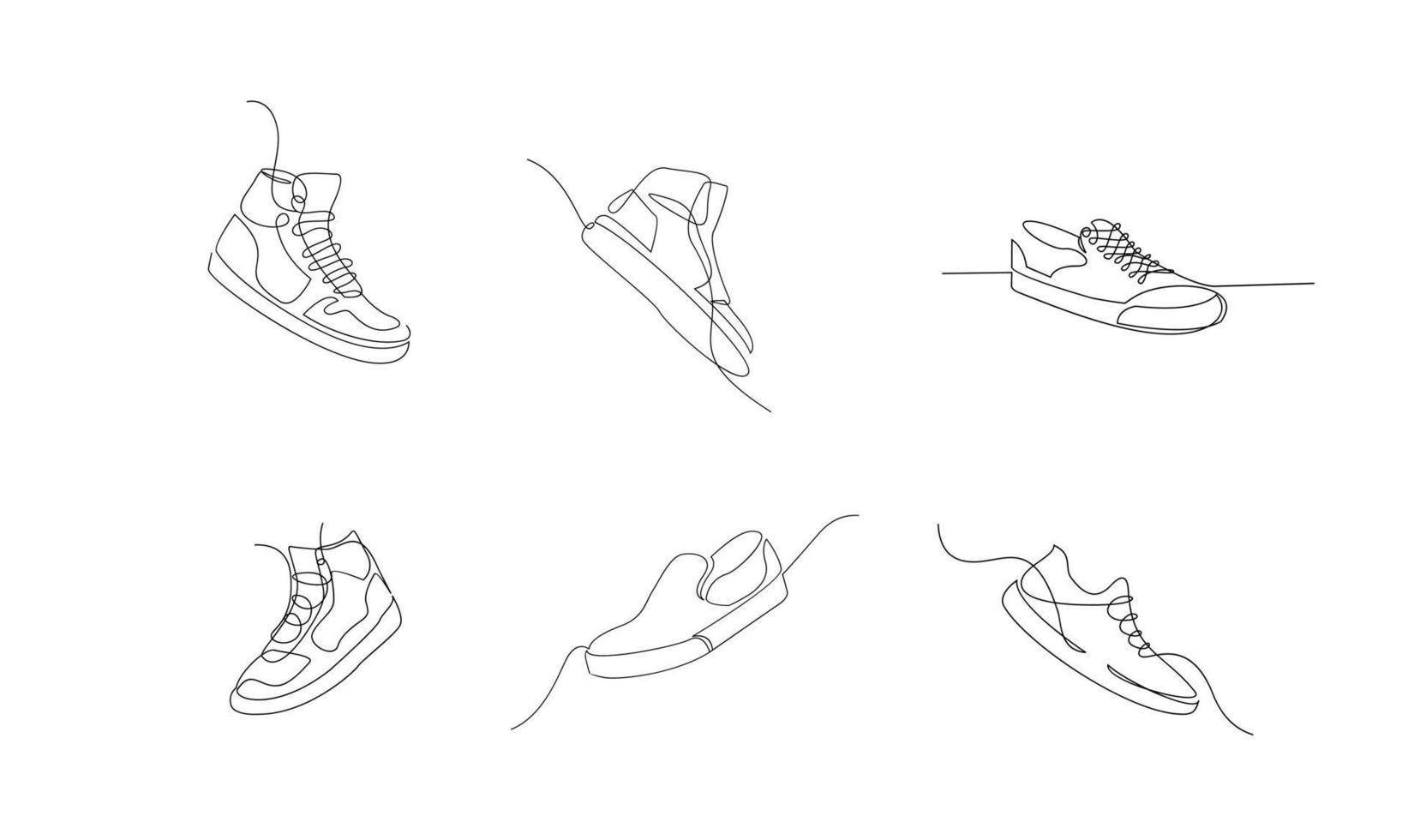 conjunto de zapatillas de deporte de dibujo de línea continua de vector