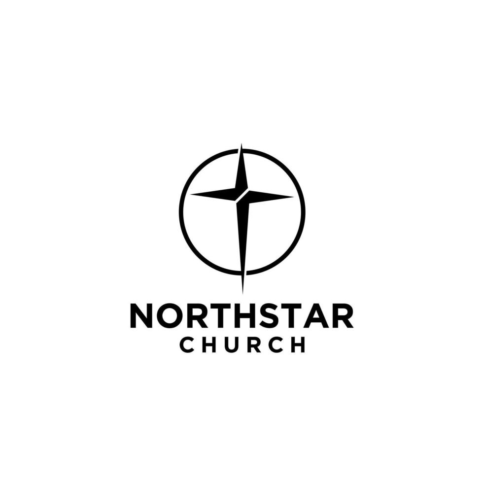 north star with cross church logo icon vector