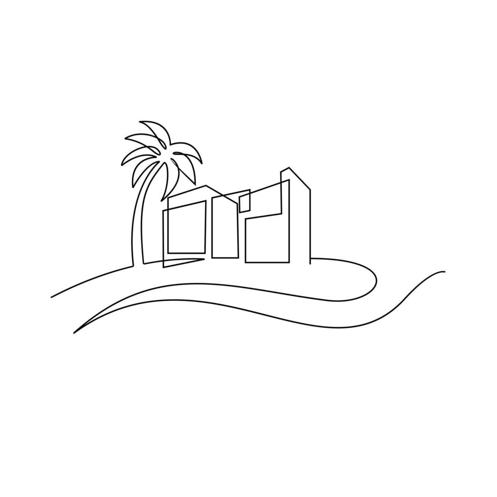 Continuous one line drawing Modern house logo vector