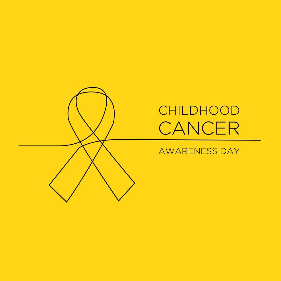 International Childhood Cancer day yellow ribbon banner with continuous line vector