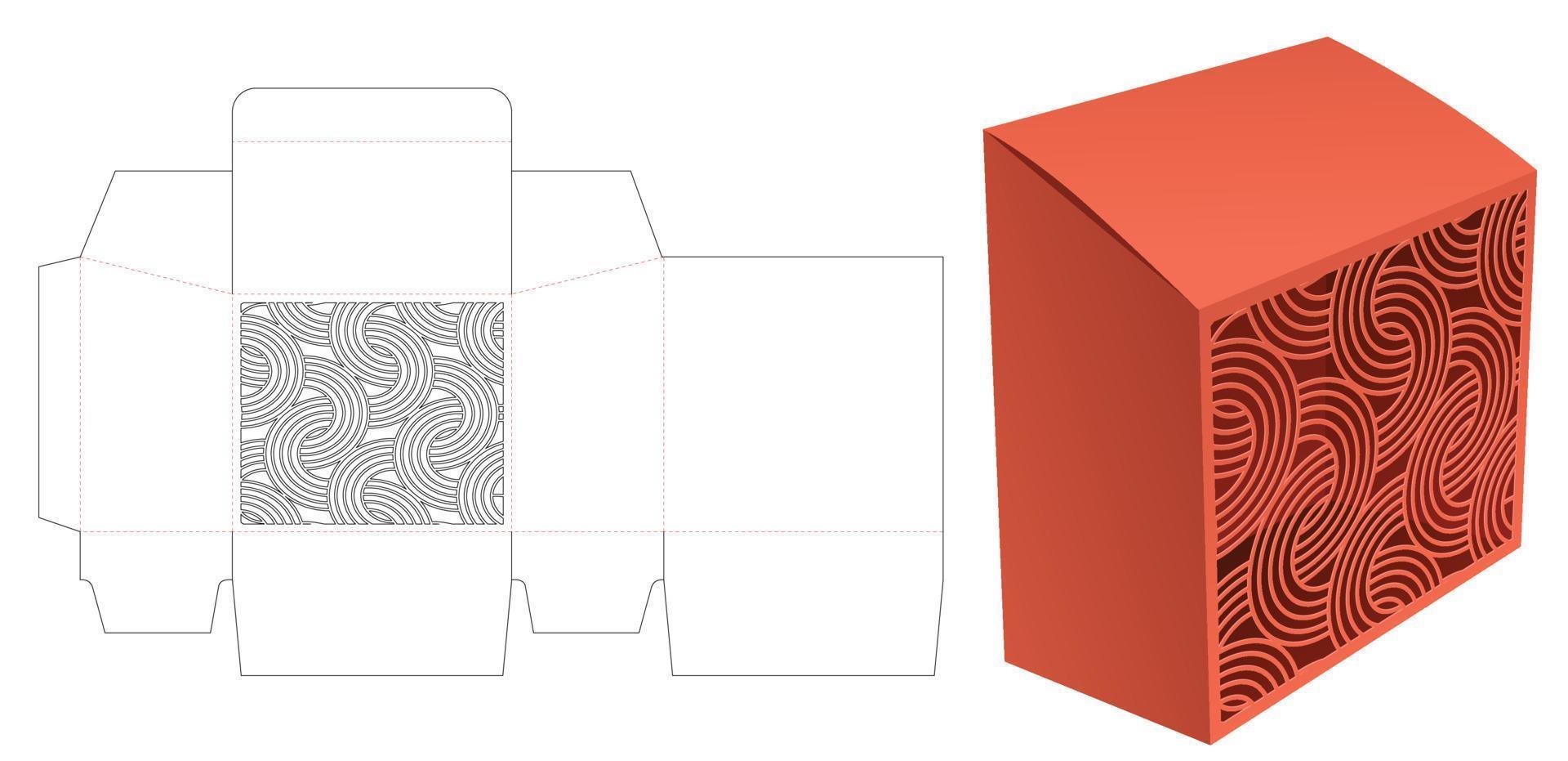 Sloped box with curved pattern die cut template and 3D mockup vector