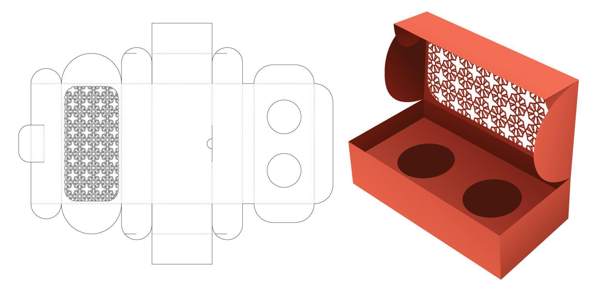 caja cosmética con patrón estampado en la parte superior, plantilla troquelada y maqueta 3d vector