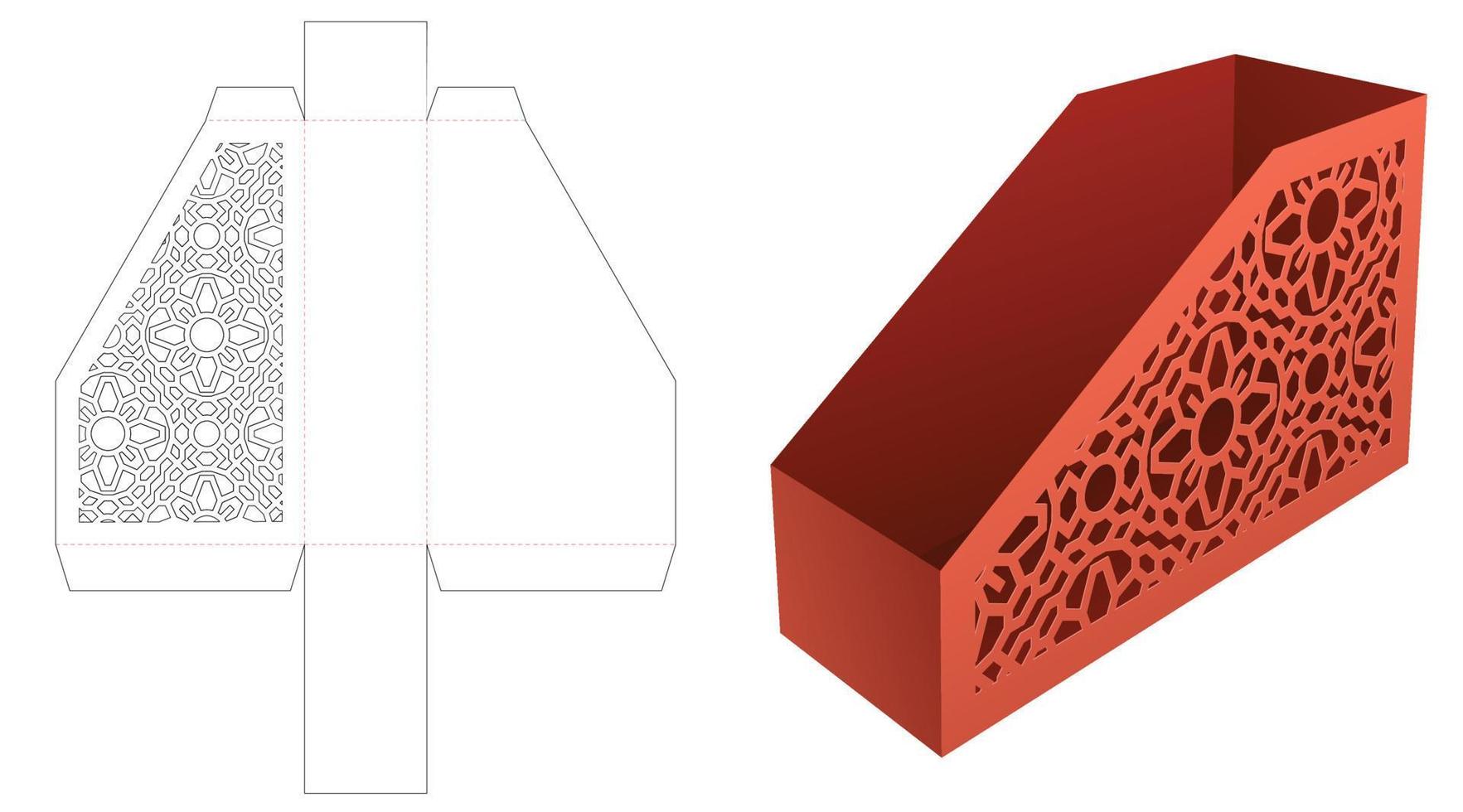 caja de libros de estante con plantilla troquelada de patrón floral estampado y maqueta 3d vector