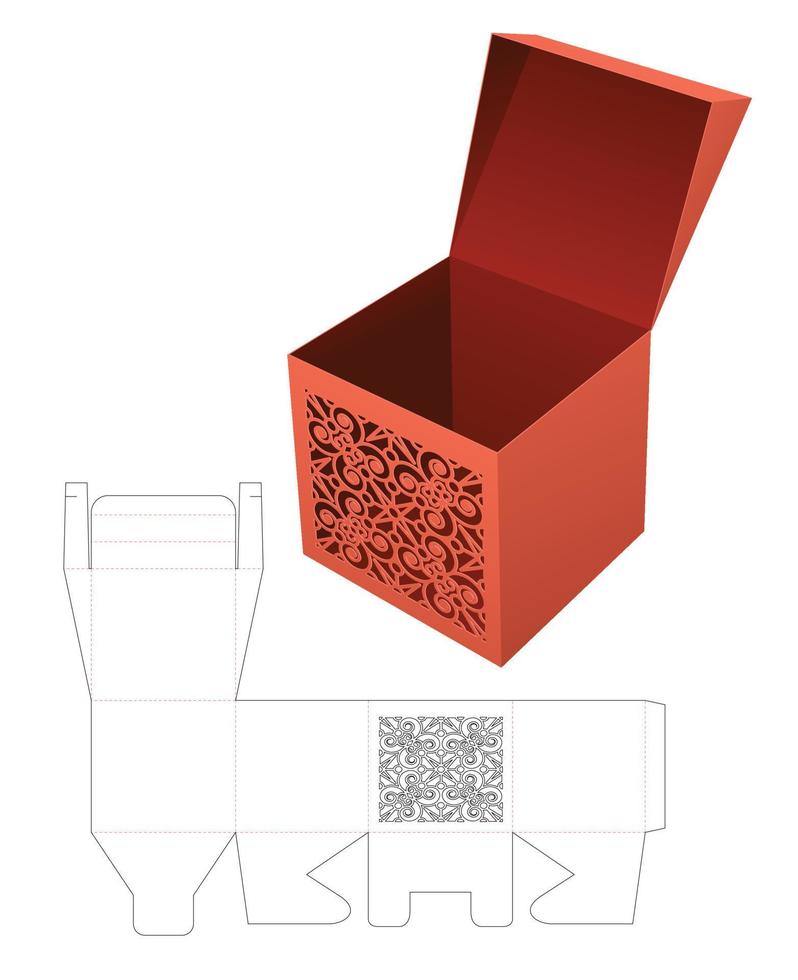 caja abatible superior con plantilla troquelada de ventana estampada y maqueta 3d vector