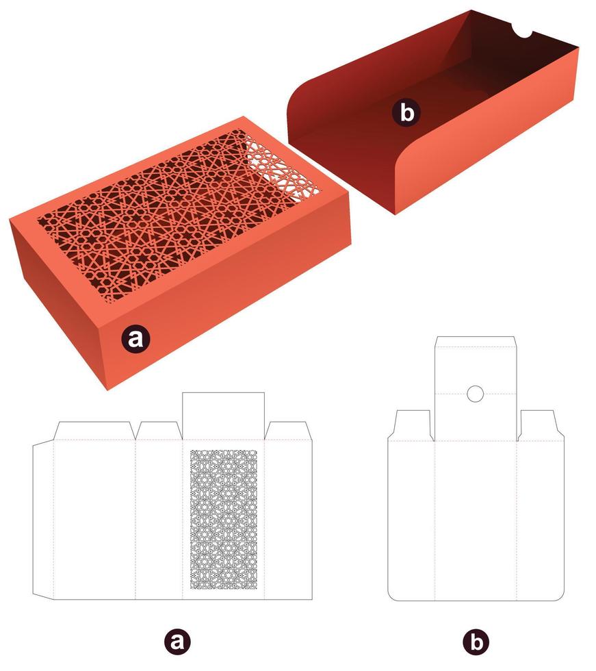 plantilla troquelada de cubierta de bandeja y patrón estampado y maqueta 3d vector