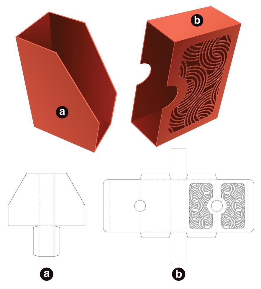 caja de embalaje con plantilla troquelada de cubierta de patrón estampado y maqueta 3d vector