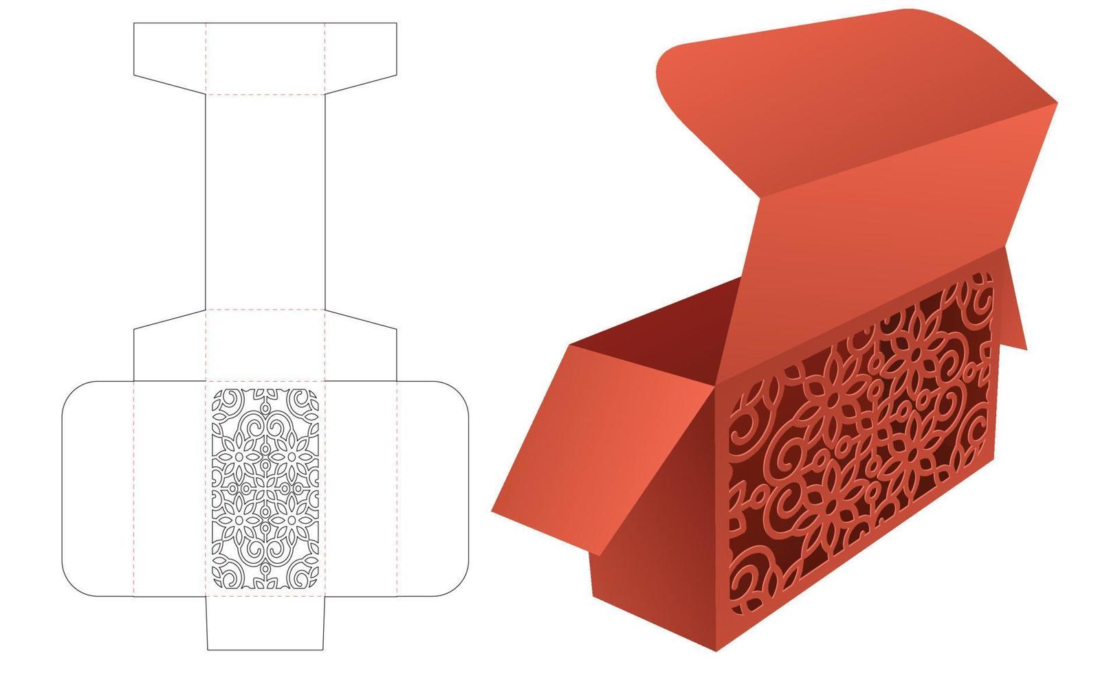 Short box with stenciled pattern die cut template and 3D mockup vector