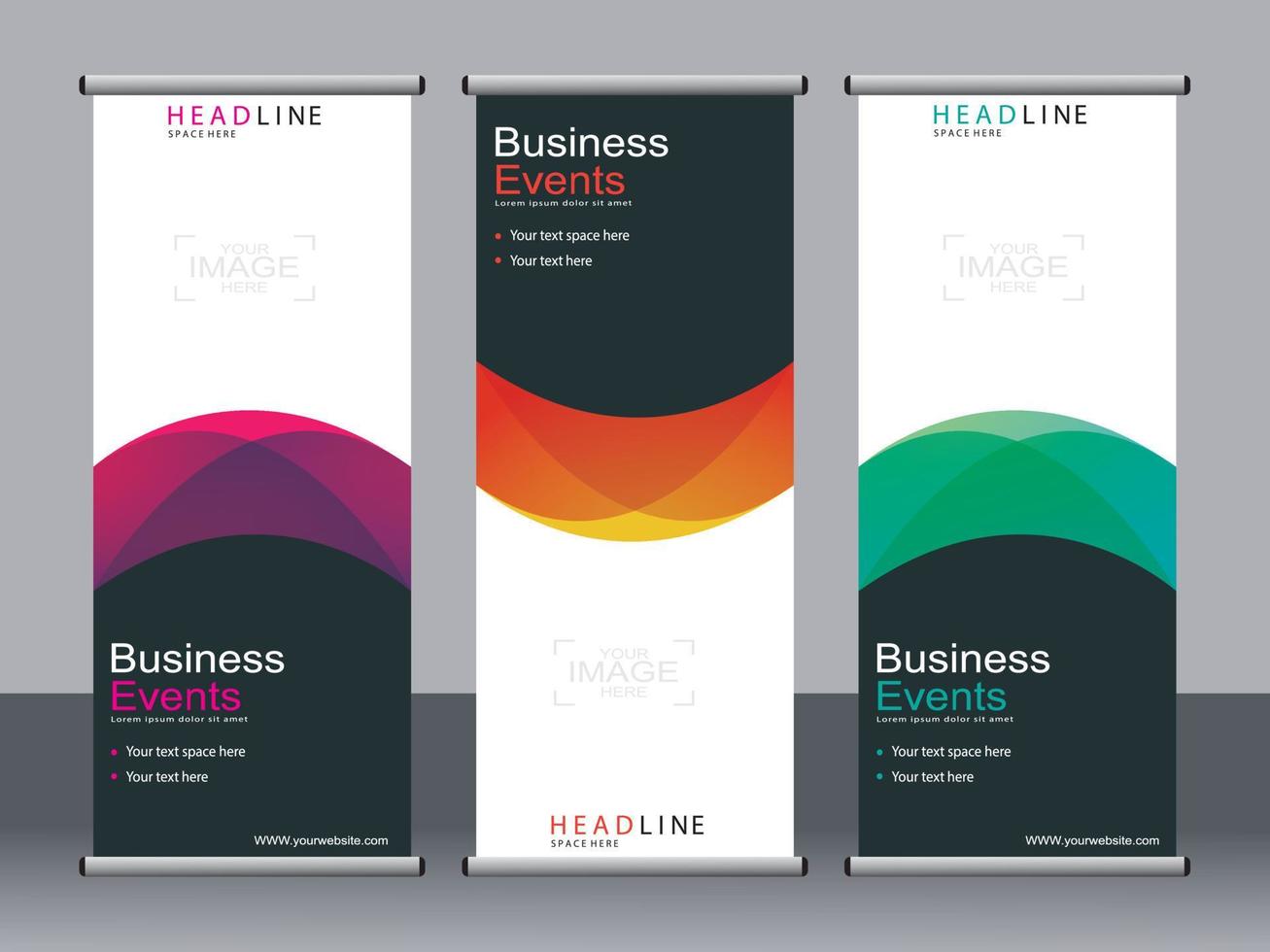 Business banner roll up set standee banner template. vector