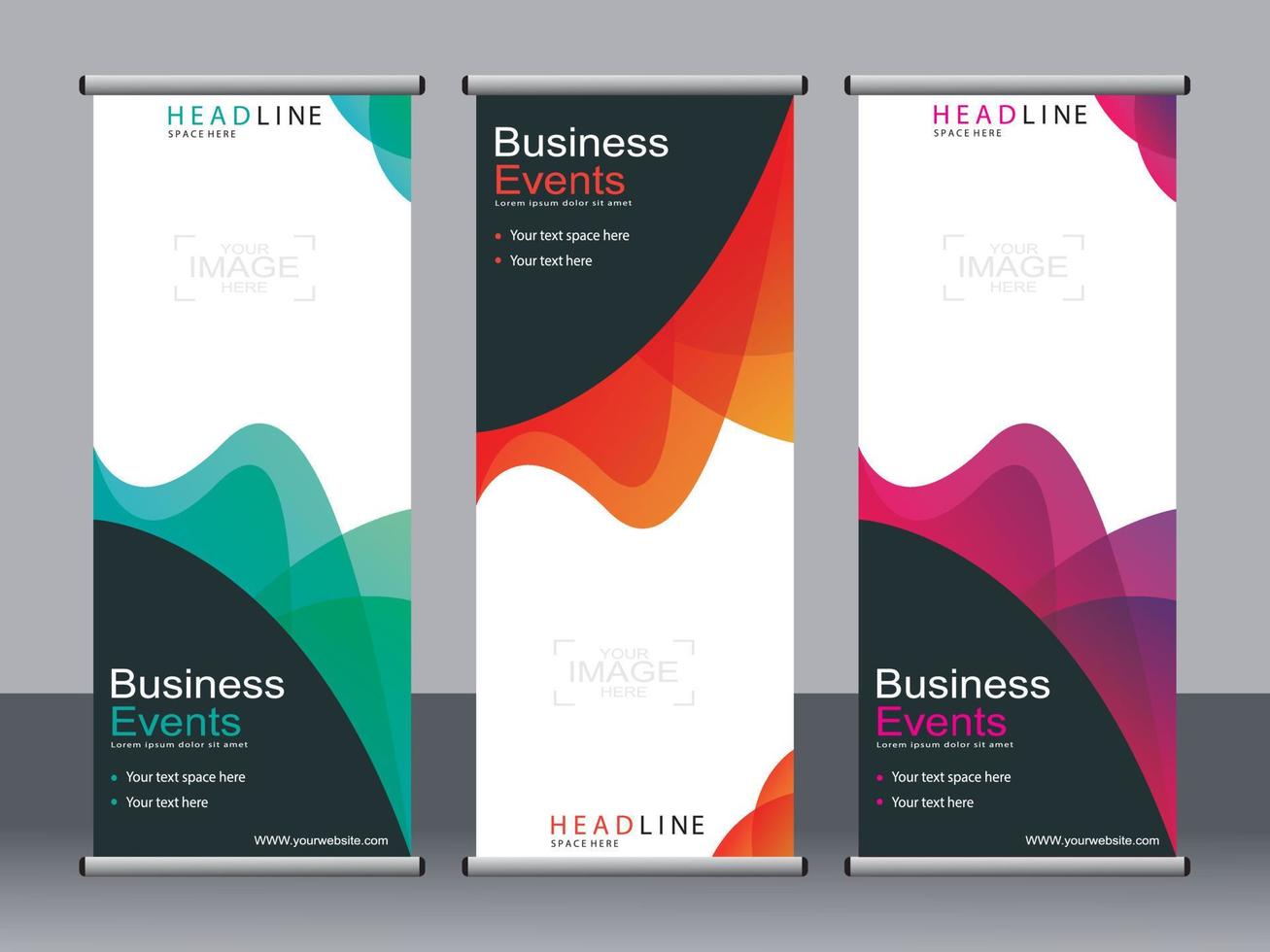 Business banner roll up set standee banner template. vector