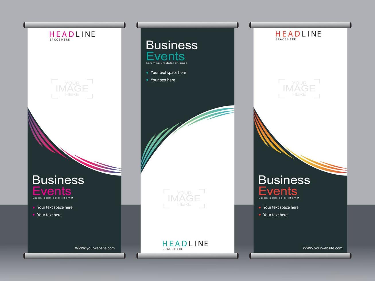 Business banner roll up set standee banner template. vector