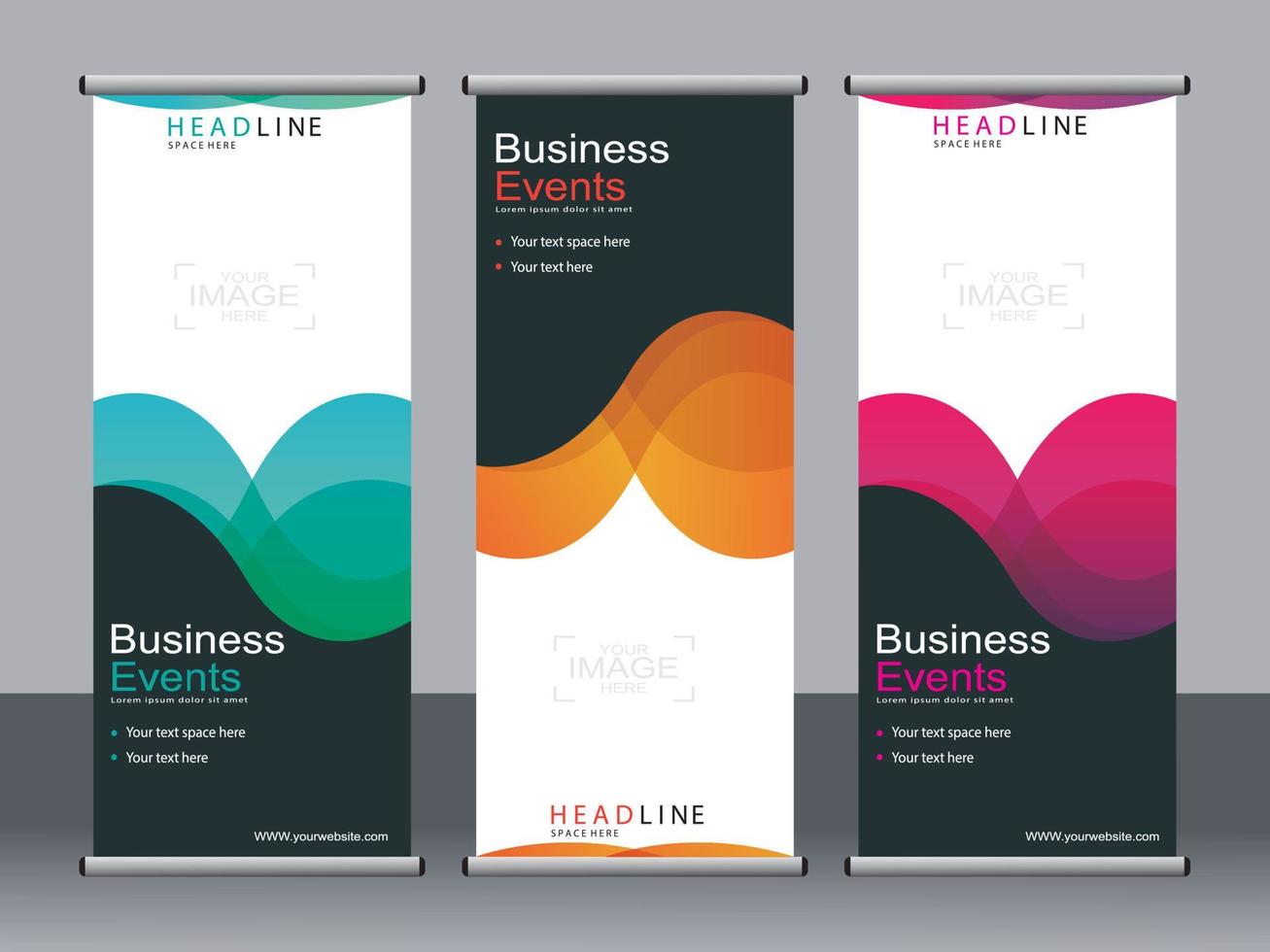 Business banner roll up set standee banner template. vector